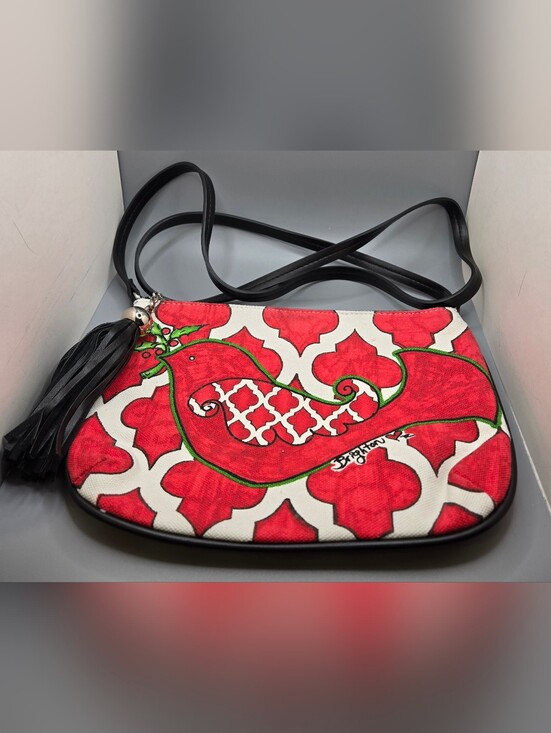 Brighton Handbags - Brighton Printed Crossbody Bag w/ Black Leather Tassel Christmas